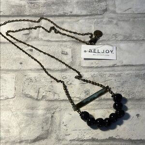 Bell Joy vintage long Black bead and Gold tone Necklace